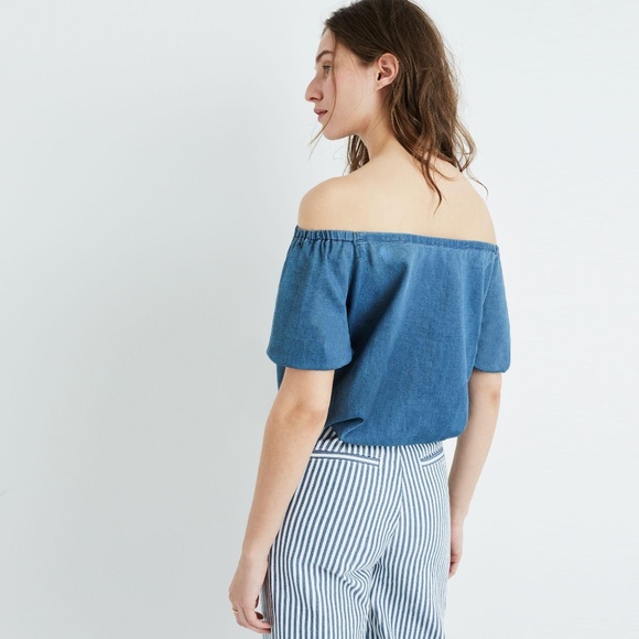 Madewell | Chambray Indigo Off the Shoulder Top - Picture 2 of 6